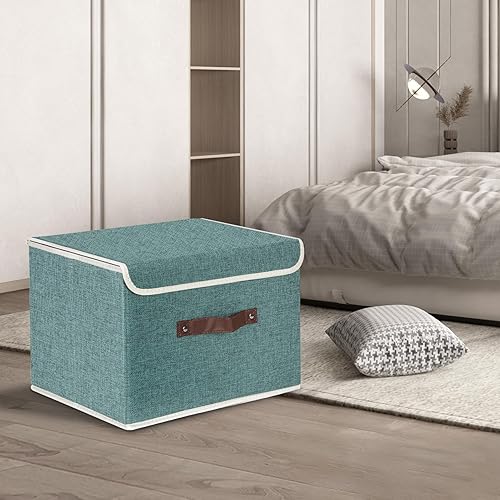 Miniatura 5 de TYEERS Cajas de almacenamiento plegables con tapas, paquete de 5 contenedores de almacenamiento de tela con tapas, organizadores de armario para
