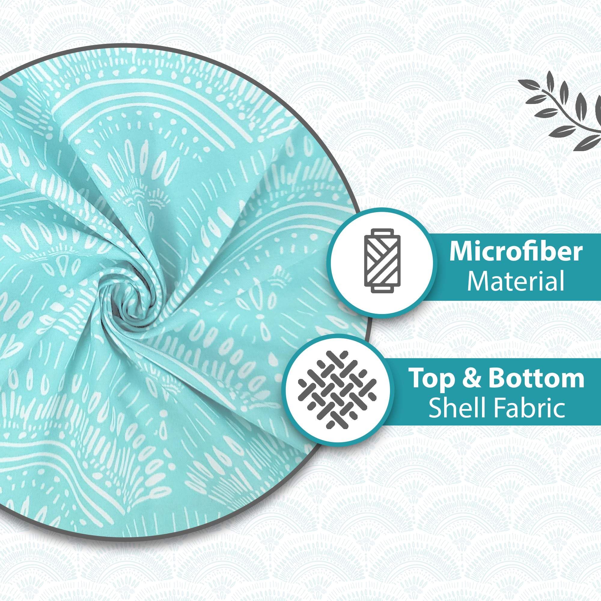 Divine Casa 120 GSM Microfiber Single Dohar | Soft & Lightweight Throw Blanket | Cozy & Breathable | All-Season Comfort | 210 x 140 CM | Art Deco Fan Pattern | Aqua & White 2