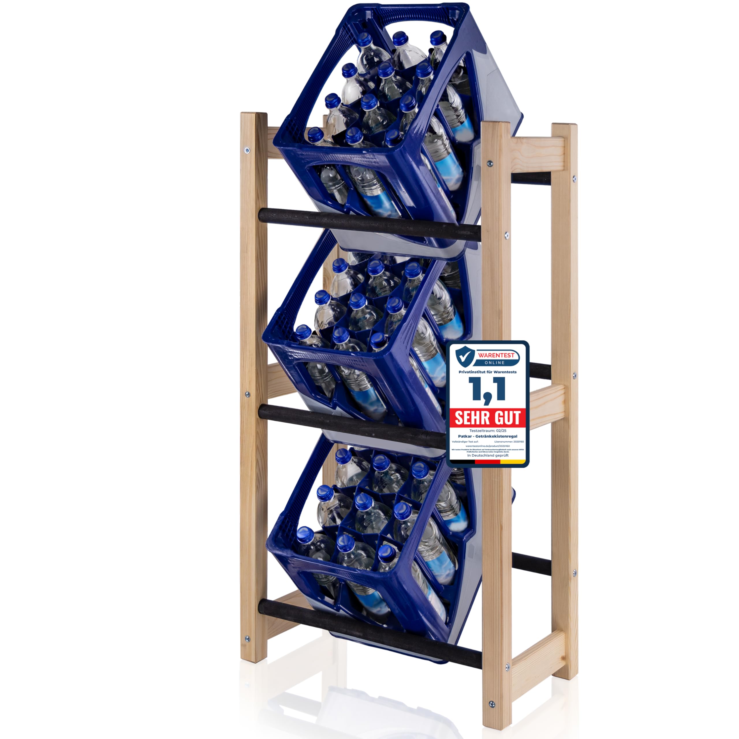 PATKAR Getränkekistenregal 3 Kisten [EXTRA STABIL] - Getränkeregal Weinregal für Jede Kistensorte (Made in Europe) - Standfestes Kistenregal freistehend - Regal Getränkekisten aus hochwertigem Holz