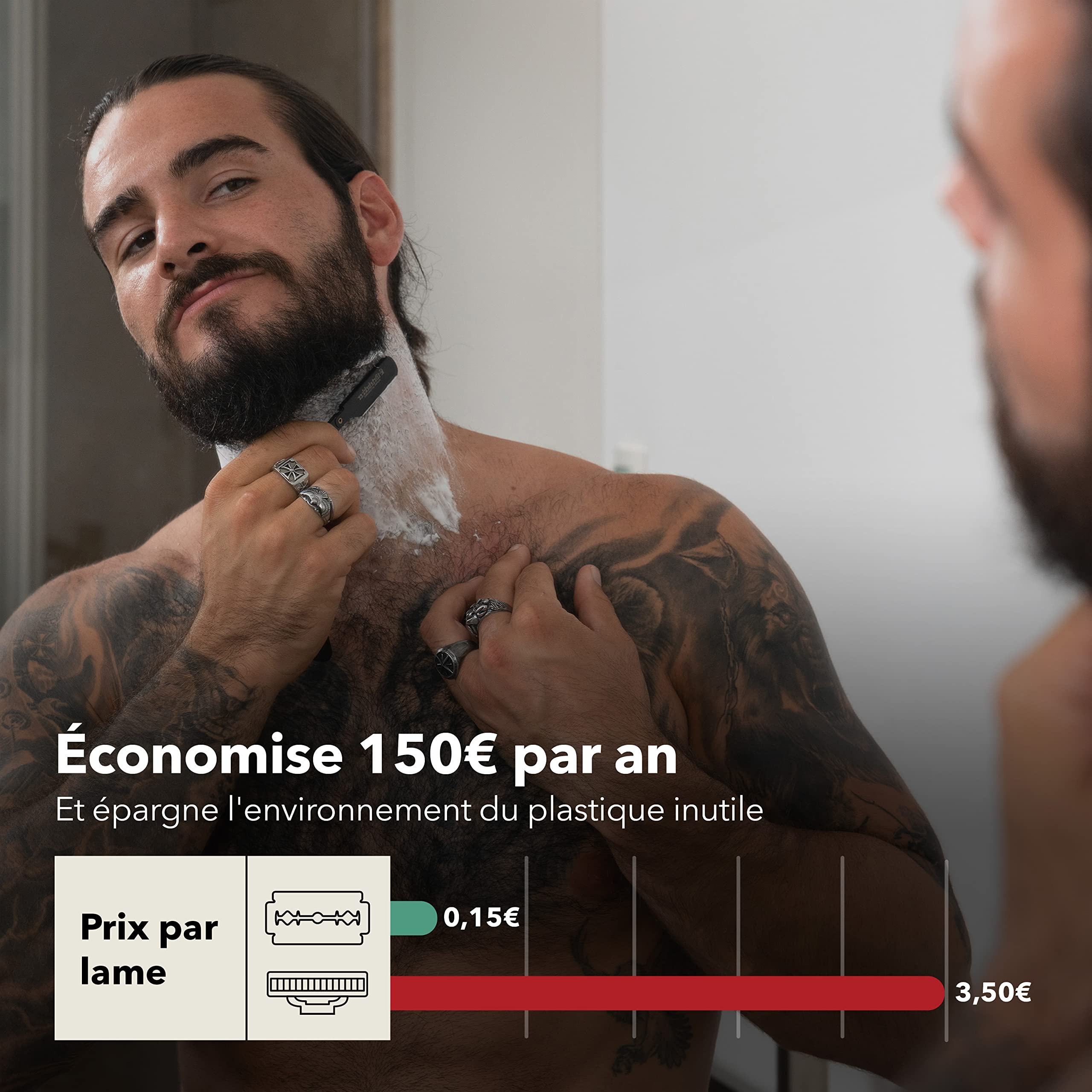 Rasoir de barbier avec étui en cuir fait main + stylo en pierre d'alun & 10 lames Astra - rasoir humide (Noir)