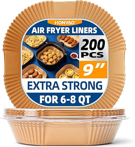 HONYAO Forros de papel para freidora de aire para freidora de aire de 6 a 8 cuartos de galón, 200 piezas de 7.9 pulgadas XL insertos de pergamino