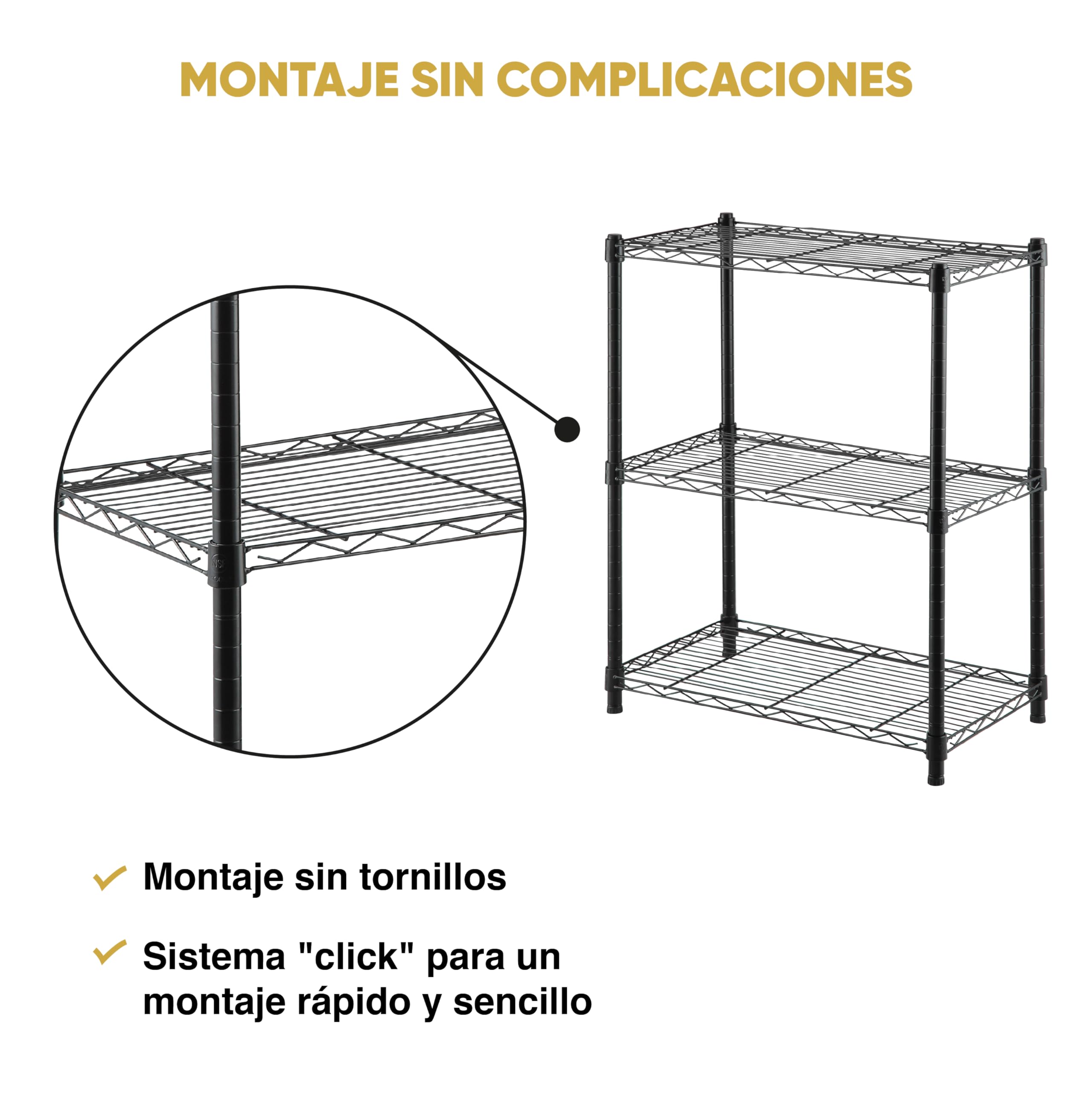 KitHome KG KITGARDEN Estantería Metálica Decorativa de Acero en Negro y 3 Baldas, 75x60x35cm