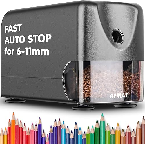 AFMAT Sacapuntas eléctrico resistente, sacapuntas de aula para lápices de colores n. 2 de 0.39 a 0.394 pulgadas, sacapuntas para lápices grandes,