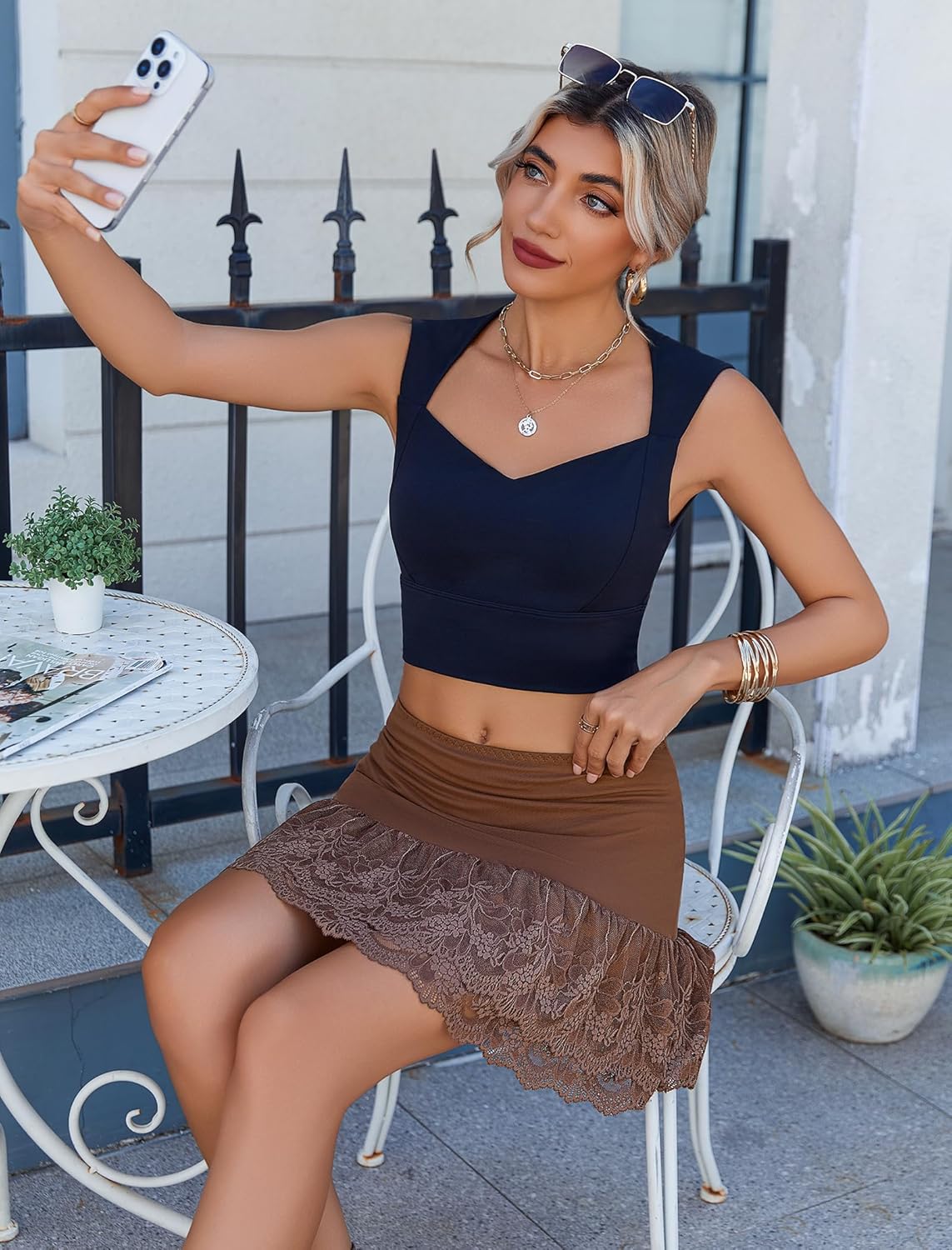 Avidlove Mini Skirts for Women Sexy Mid-Waisted Y2K Skirts Multi-Layer Ruffle Trim Bodycon Skirt - Image 5