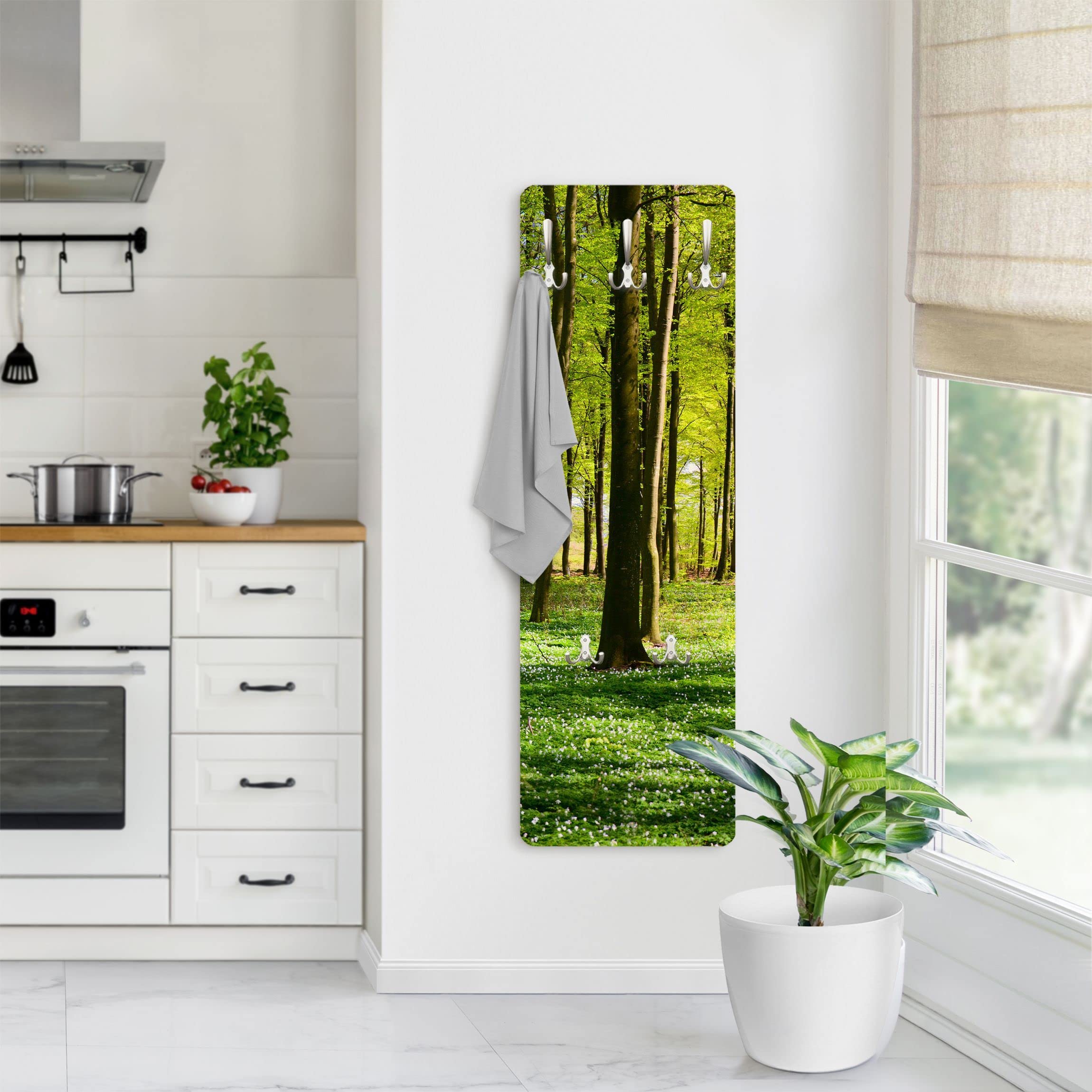 Wandgarderobe inkl. 5 Haken Wald Bäume platzsparendes Design - Made in Germany - Motiv Modern Flurgarderobe grün schmal Garderobenpaneel 2664