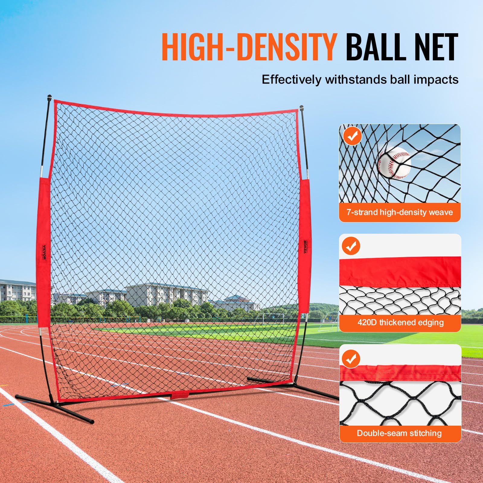 VEVOR Filet d'Entraînement de Baseball Softball 238x212 cm, Filet de Protection Pare-Ballons Portable avec Sac de Transport, Équipement d'Entraînement pour Receveur Crosse, Football, Hockey, Jardin