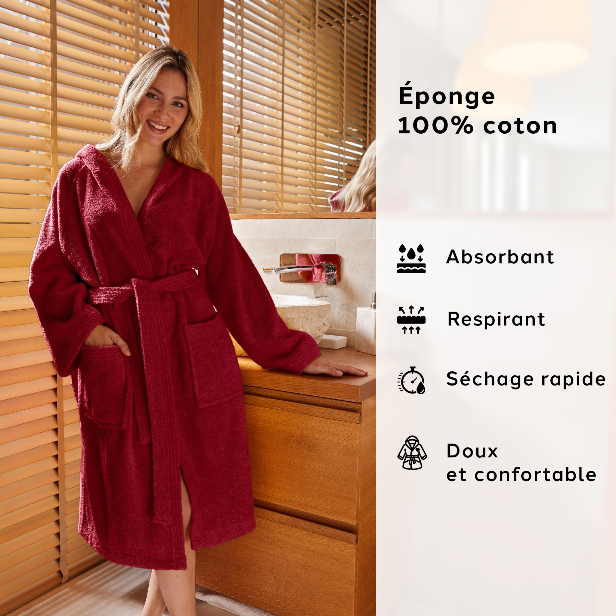 Caleffi Peignoir pour homme, peignoir pour femme en éponge de coton, peignoir pour homme, éponge avec capuche, peignoir de piscine, doux et absorbant, séchage rapide