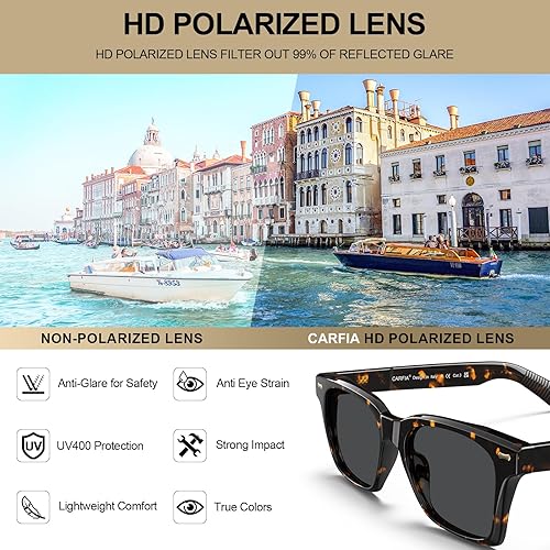 Miniatura 5 de CARFIA Thick Square Polarized Sunglasses Men, Retro 90s Style Vintage UV400 Protection Sun Glass