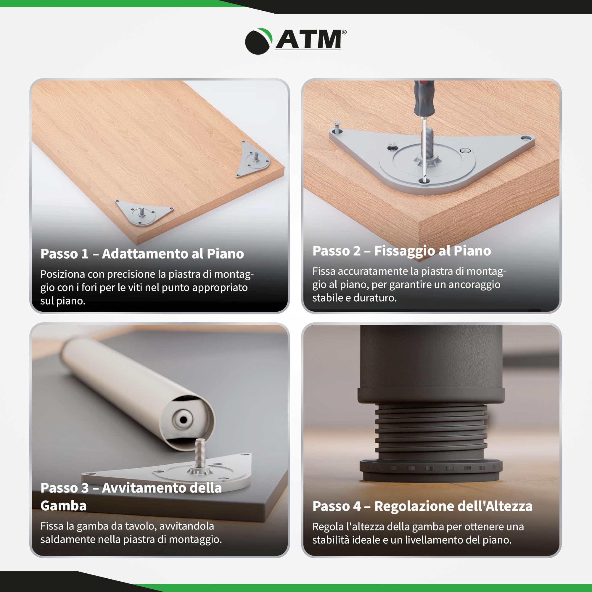 ATM Set di 4 Gambe per Tavolo 110cm Regolabili in Altezza Metallo Piedini per Mobili Ø 60mm Gamba per Tavolo Cucina Banco Lavoro Supporto Cilindrico - Bianco