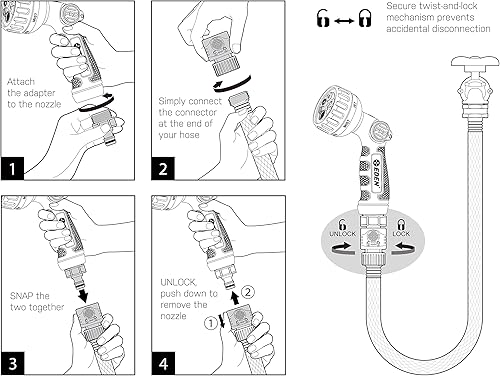 Miniatura 35 de Eden 94824 Boquilla rociadora de manguera de jardín con control de pulgar de metal resistente, 6 patrones, rociador de alta presión con conector