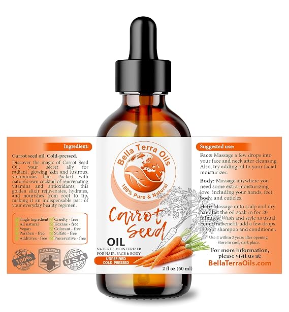 Bella Terra Oils - Natural Carrot Seed Oil 2oz - Enriched with Carotene & Essential Nutrients, Elevate Your Skin Care Regimen with This Luxurious Oil