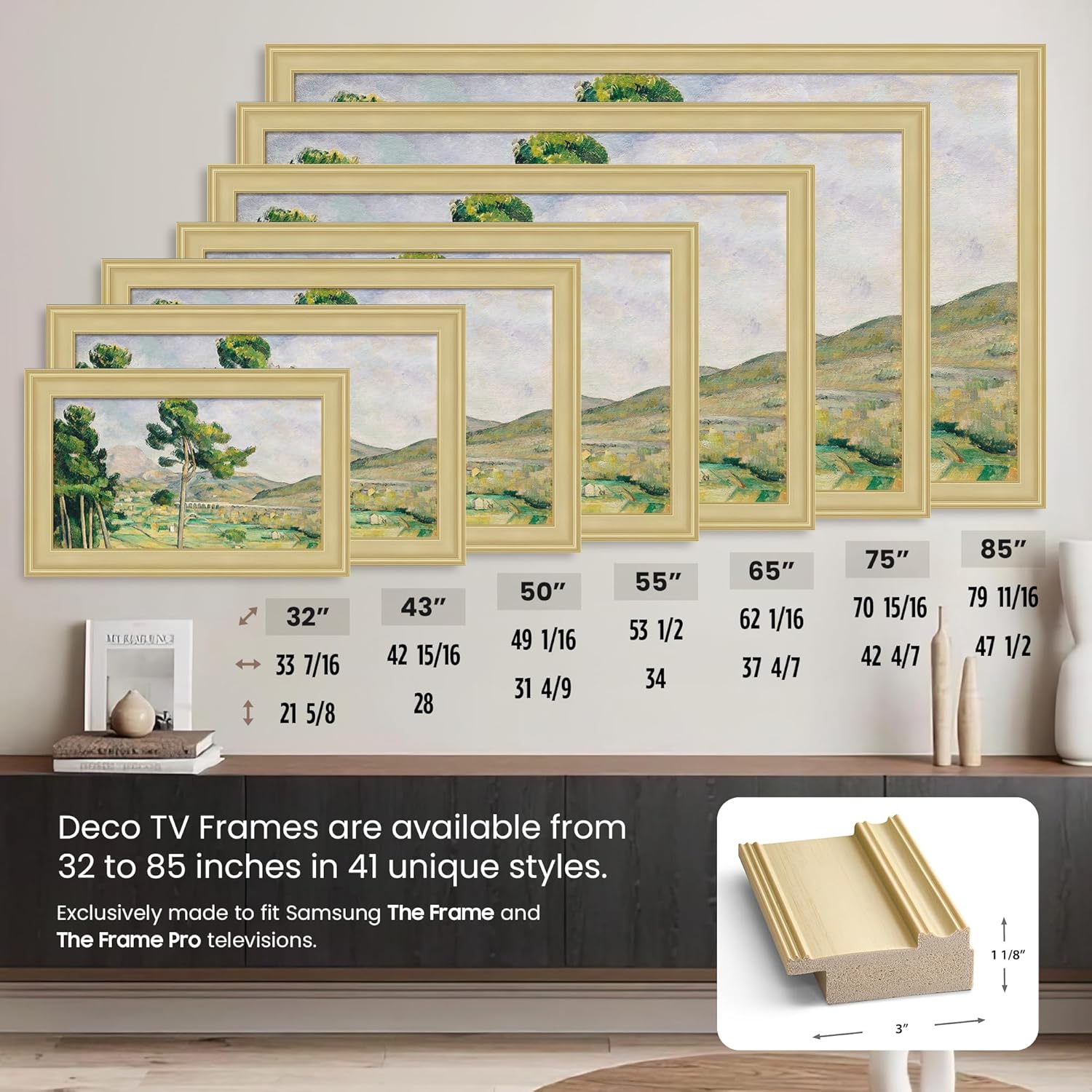Antique White 65" Premiere Deco TV Frame - Compatible ONLY with Samsung The Frame TV and Pro TVs (Fits 2021-2026, LS03A, LS03B,LS03C,LS03D,LS03FA,LS03FW)