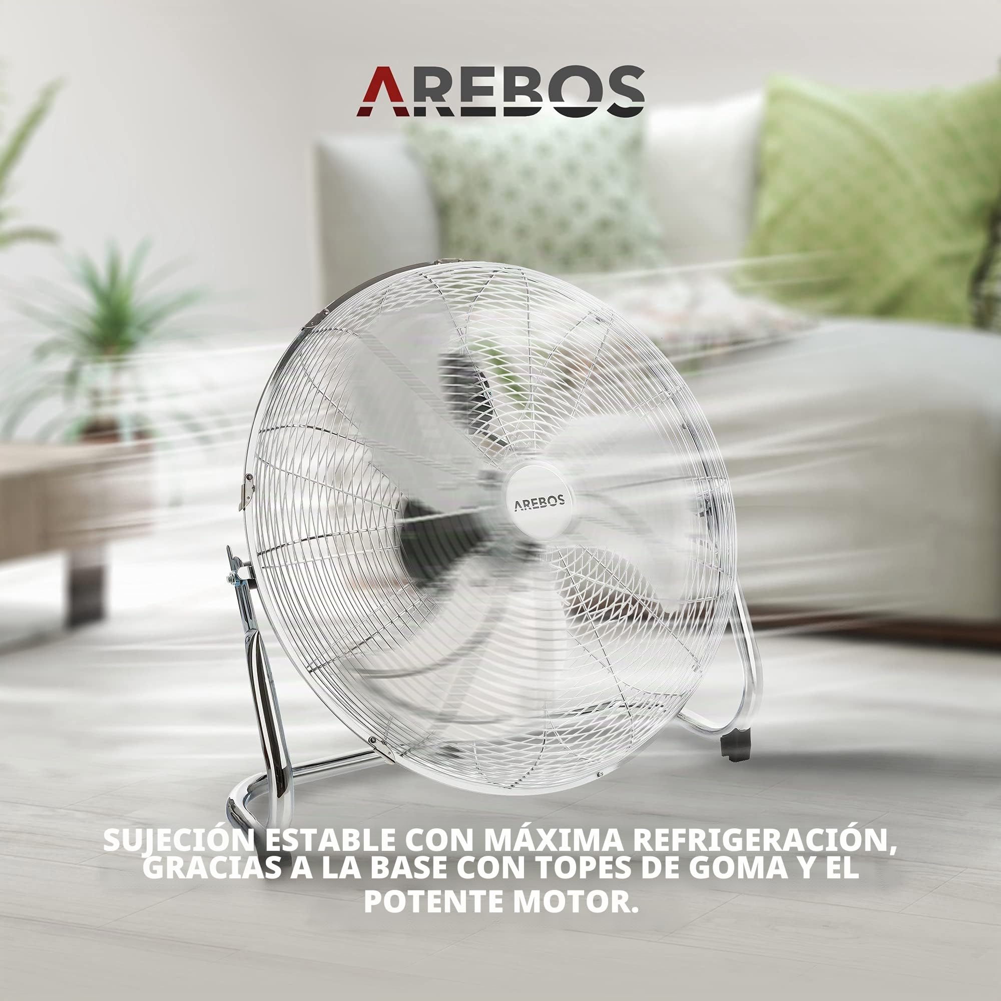 Arebos Ventilador Industrial 45cm - Ventilador Suelo Silencioso 120W - 3 Niveles de Velocidad - Ângulo de Inclinación Ajustable - Plata
