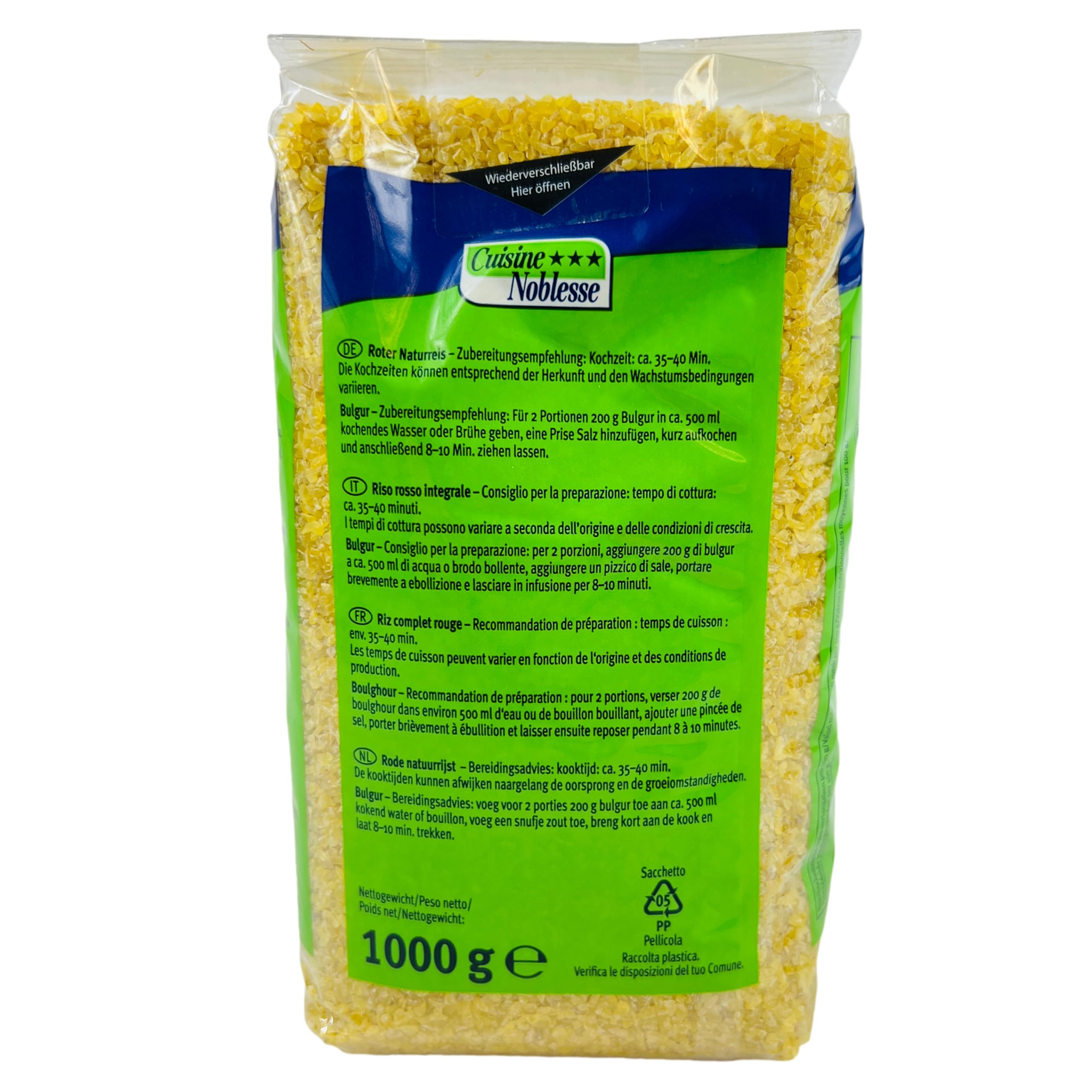 Cuisine Noblesse - 3er Pack Premium Bulgur 1 kg Packung in Gastro-Qualität - 100% Naturrein Original aus ausgewählten Hartweizengrieß - Boulgour Weizengrütze vollaromatisch für orientalische Gerichte