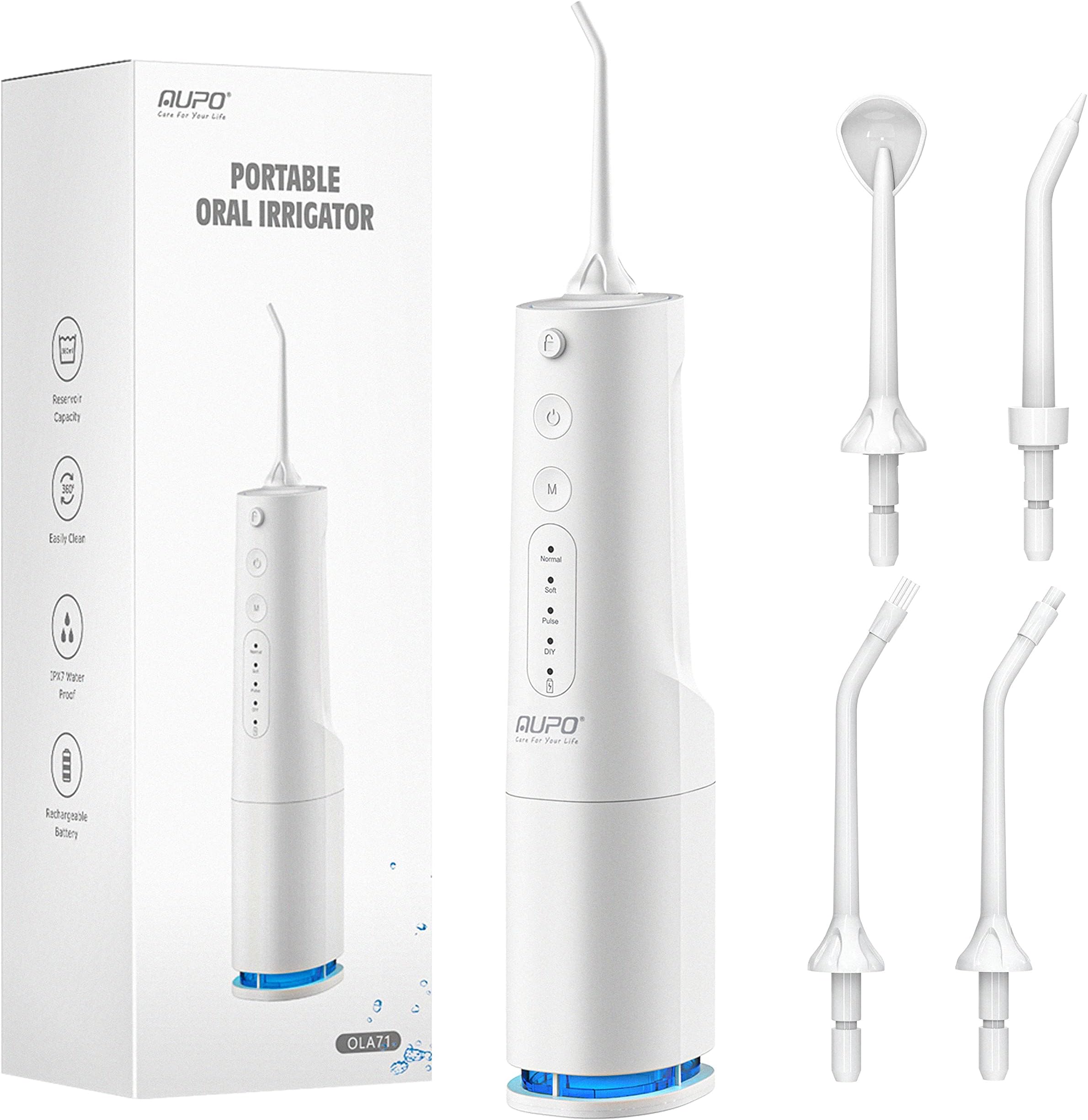 360ml Water Flossers Cordless, AUPO Cordless Portable Oral Irrigator, DIY Modes Electric Dental Pick Flosser, White Dental Braces Washer for Travel & Home
