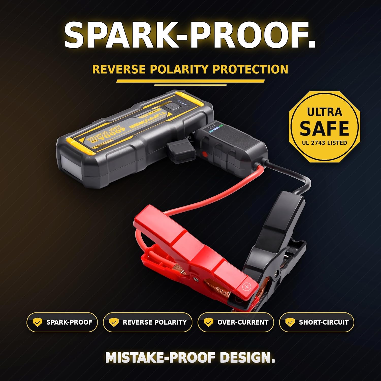 Portable Car Jump Starter 4000A Peak (2000A Start) | 12V Lithium Battery Booster for Dead Batteries with 0V Start | 20000mAh Power Bank | Cars, Trucks, SUVs (up to 10.0L Gas/8.0L Diesel)