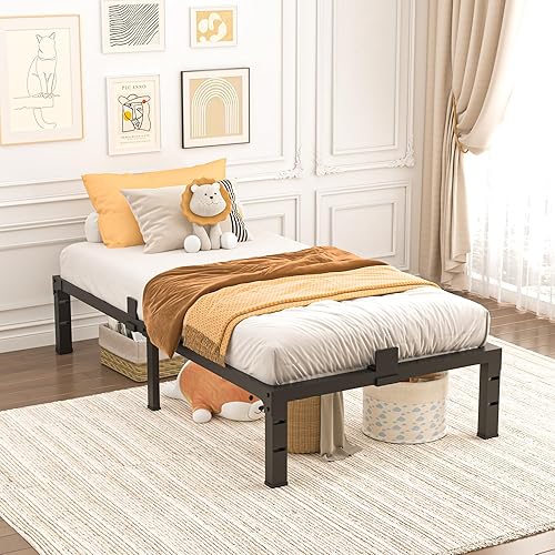 Miniatura 9 de Marco de cama de tamaño matrimonial de 14 pulgadas, soporte resistente de plataforma de metal de 3500 libras, no necesita somier, sin ruido,