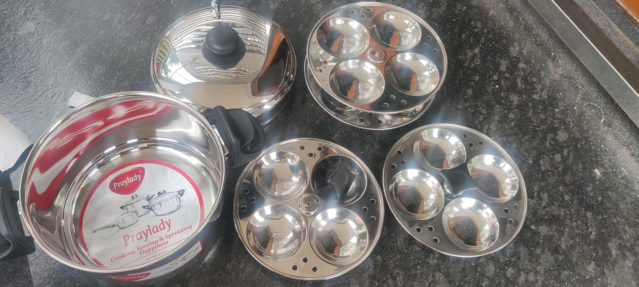 4 Platos Para Hacer Idli De Acero Inoxidable - 16 Cavidades, Aptos Para Inducción, Para Olla A Presión O Utensilios