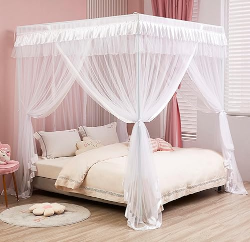 Vista 20 de Mengersi Cortinas de cama con dosel de tamaño individual, dosel de cama para niñas real lujoso acogedor cortinas de cama decoración de habitación