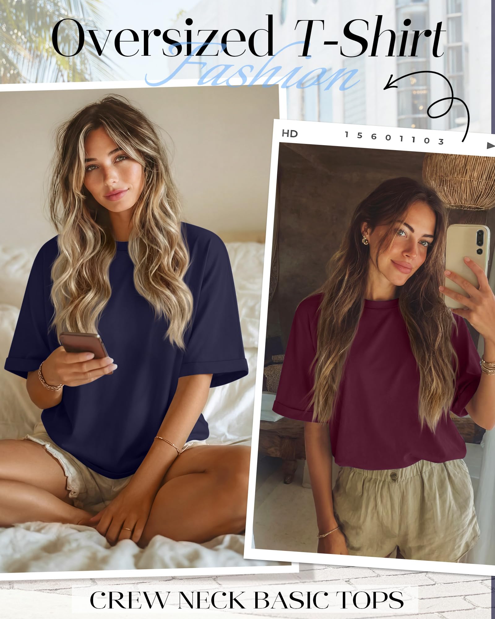 Riyiper 3er-Pack Damen-Oversize-T-Shirts, Kurzarm-Sommer-T-Shirts, Lässige, Lockere Passform, Rundhalsausschnitt, Basic-Tops