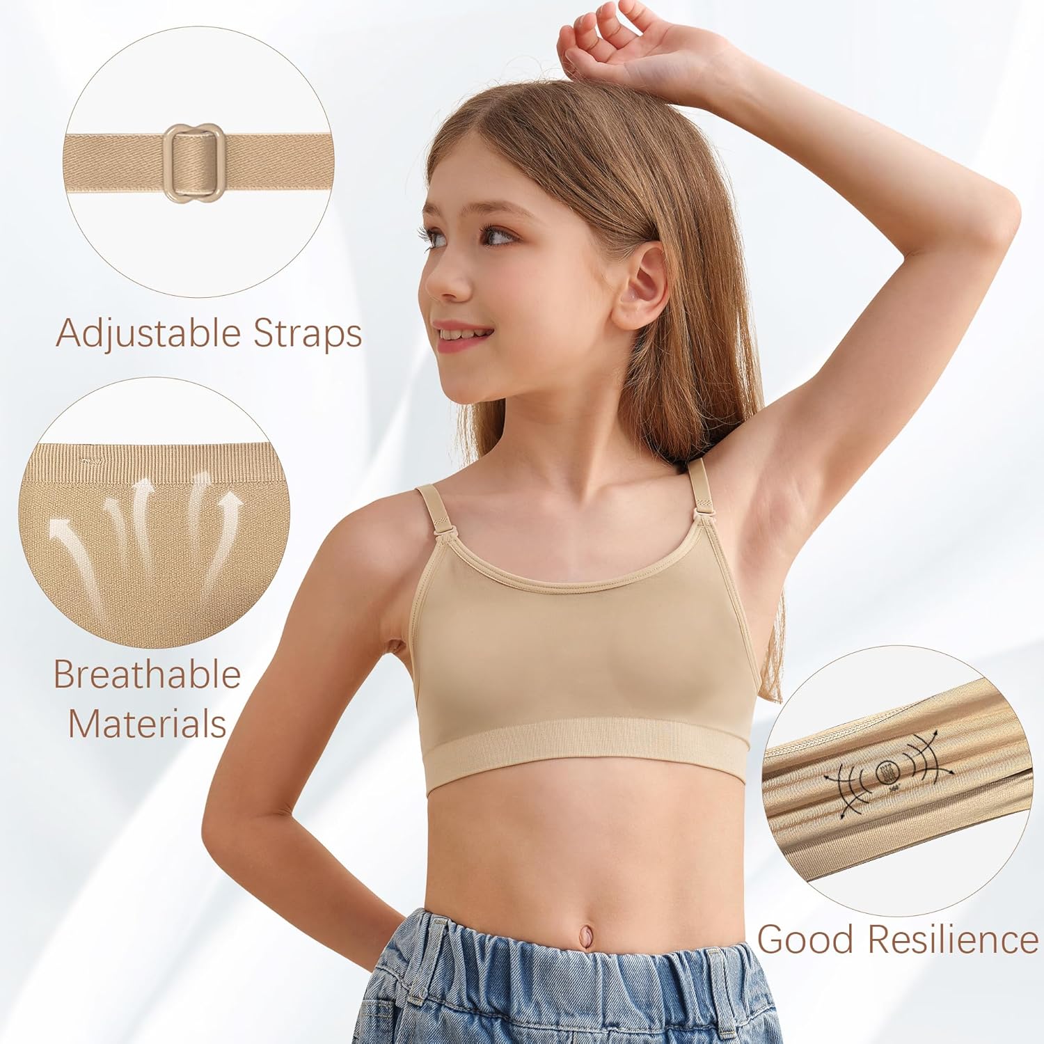 Adjustable Dance Bra for Girls Ballet Gymnastics Sports,Lining with Silicone Pads - Image 3