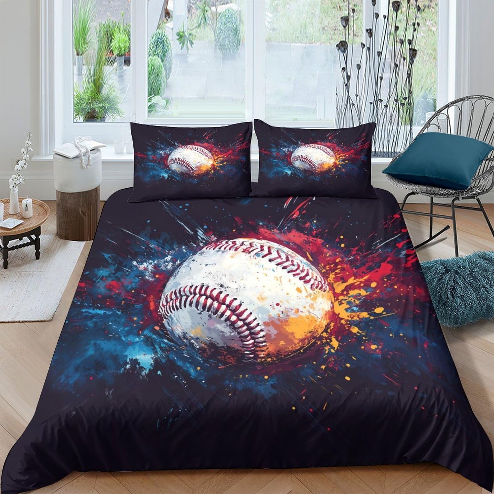 Ctjqhvkz Style-6 3D Printed Baseball Splash Fitted Sheet Microfiber Soft Breathable Fire Night Bed Cover For Bedroom Dorm Decor Single（135X200cm）