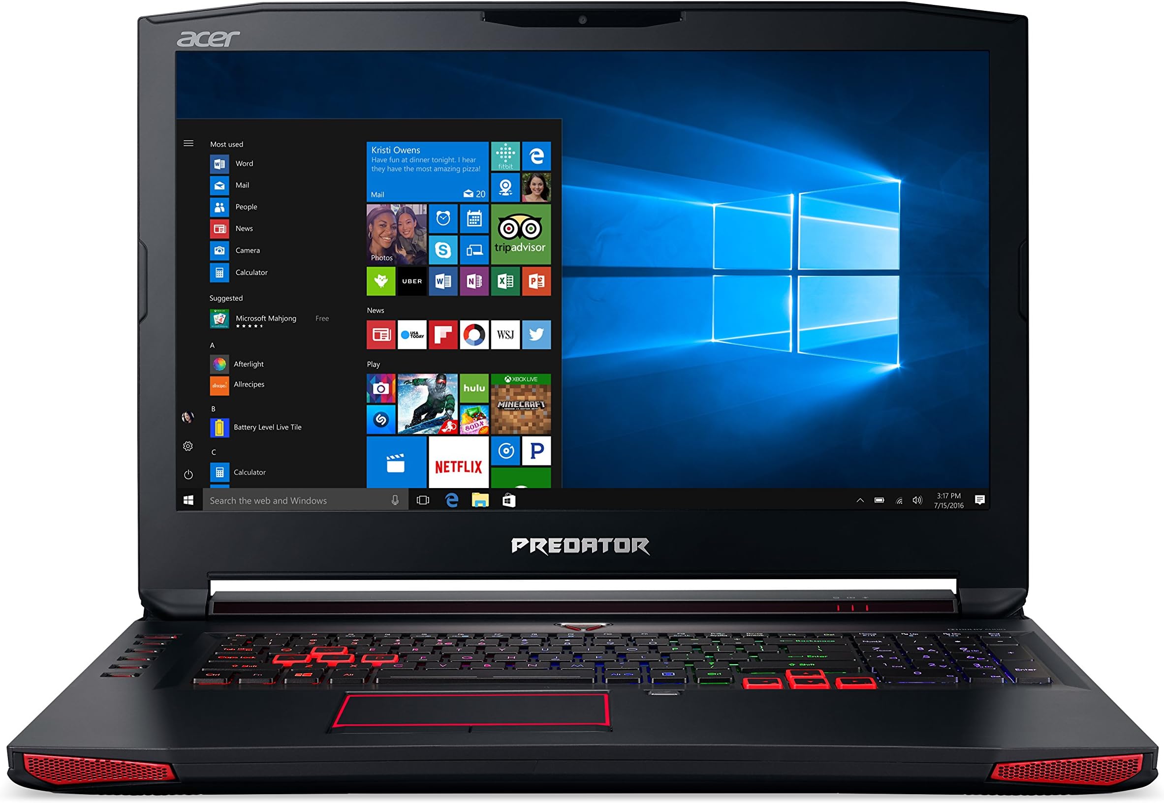 Acer Predator 17 Gaming Laptop, Core i7, GeForce GTX 1070, 17.3" Full HD G-SYNC, 16GB DDR4, 256GB SSD, 1TB HDD, G9-793-79V5