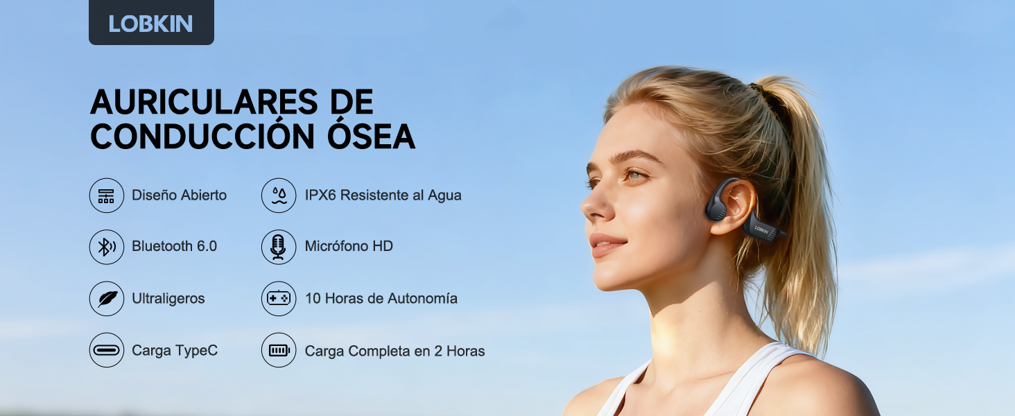 LOBKIN Auriculares De Conducción ósea Bluetooth: Deportivos, Abiertos Y Sin Molestias