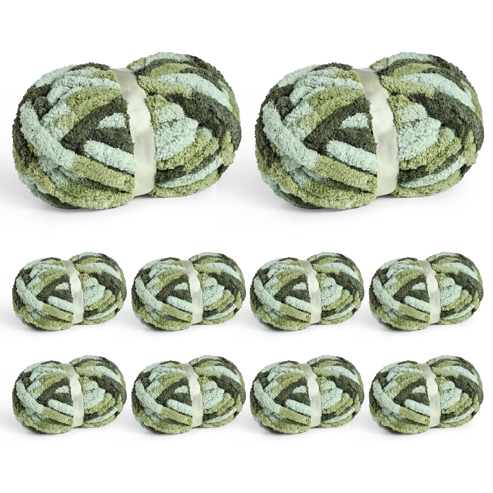 Muiltvoe 10 Pack Jumbo Chunky Yarn for Hand Knitting, Fluffy Chunky Chenille Yarn for Crocheting, Variegated Chunky Knit Baby Blanket Yarn, 240 yds /70.5 oz Super Bulky Yarn（Apricpot Green）