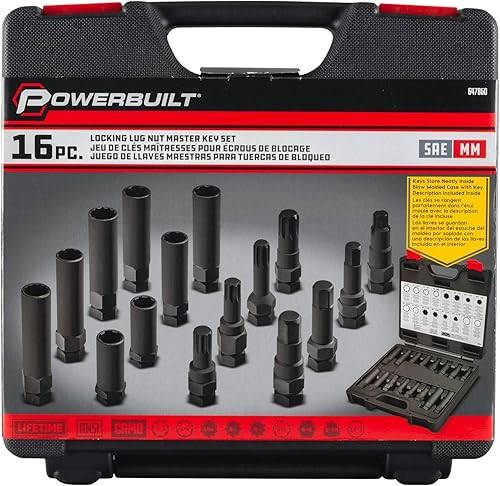 Miniatura 5 de Powerbuilt Juego de llaves maestras de tuerca de bloqueo de 16 piezas, kit de herramientas de extracción de bloqueo de rueda para llaves de estilo