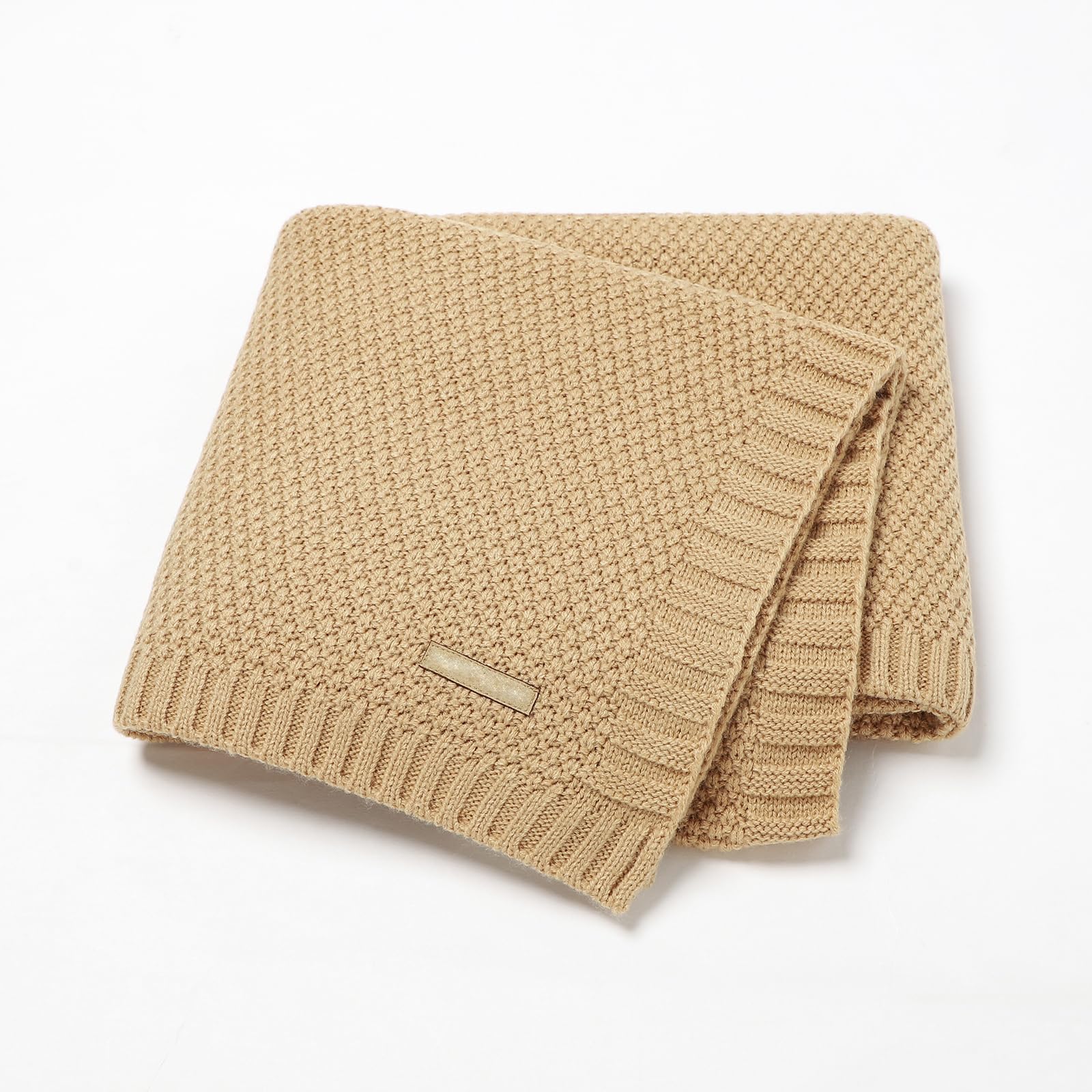 Odot Baby Soft Knit Pure Blanket for Boys and Girls, Toddler Warm Swaddle Sleeping Square Throw Blankets Knitted Unisex Patterns Pram Cot Bed Textured Sleep Blanket (80x100cm,Brown)