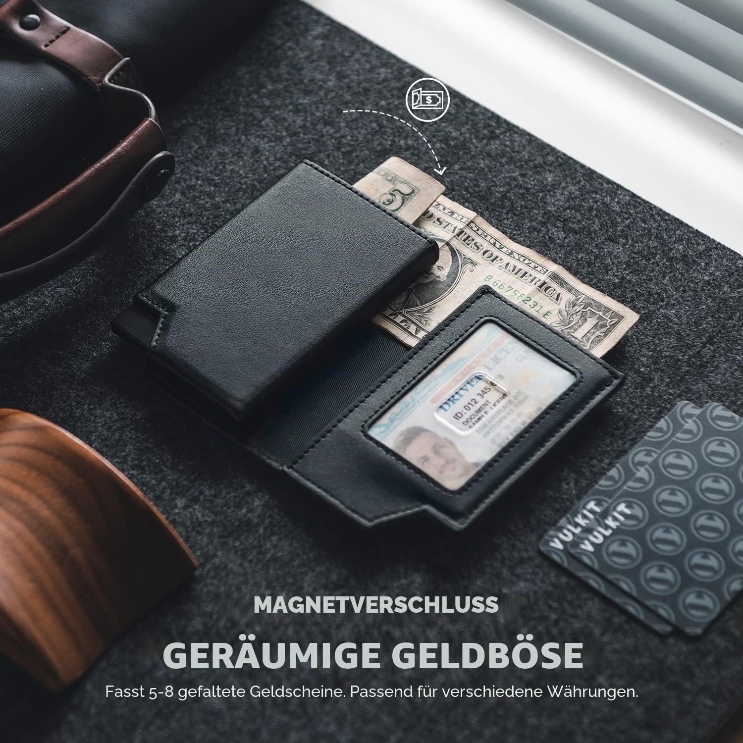 VULKIT Kreditkartenetui RFID Blockierendes Pop Up Kartenetui aus Leder für Männer und Frauen, mit Geldscheinfach und Magnetverschluss