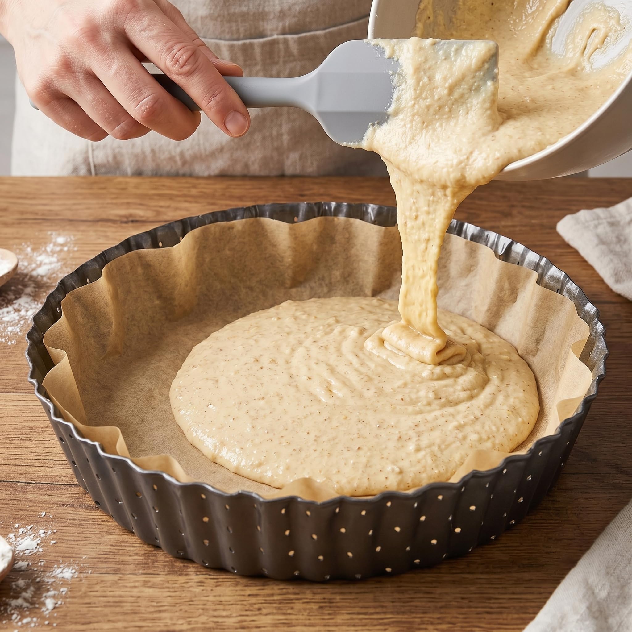 Moule à Tarte Perforé - Moule à Quiche avec Fond Amovible - Plat/Moule Tartelette - Moules à Gâteaux Rond - Revêtement Antiadhésif - Moule à Flan Haut - Ø 24 cm - Hauteur 5 cm