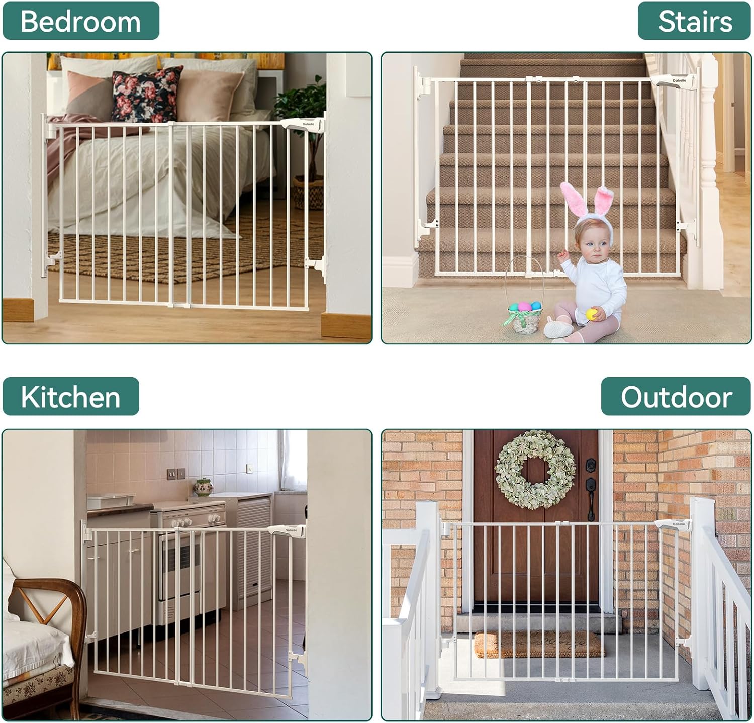 Babelio 27-45" No Bottom Bar Baby/Dog Gate with Easy Installation, 2-in-1 Auto Close Design, Suitable for The House, Stairs, and Doorways, Safety Pet Gates with Large Walk-Thru Door, White