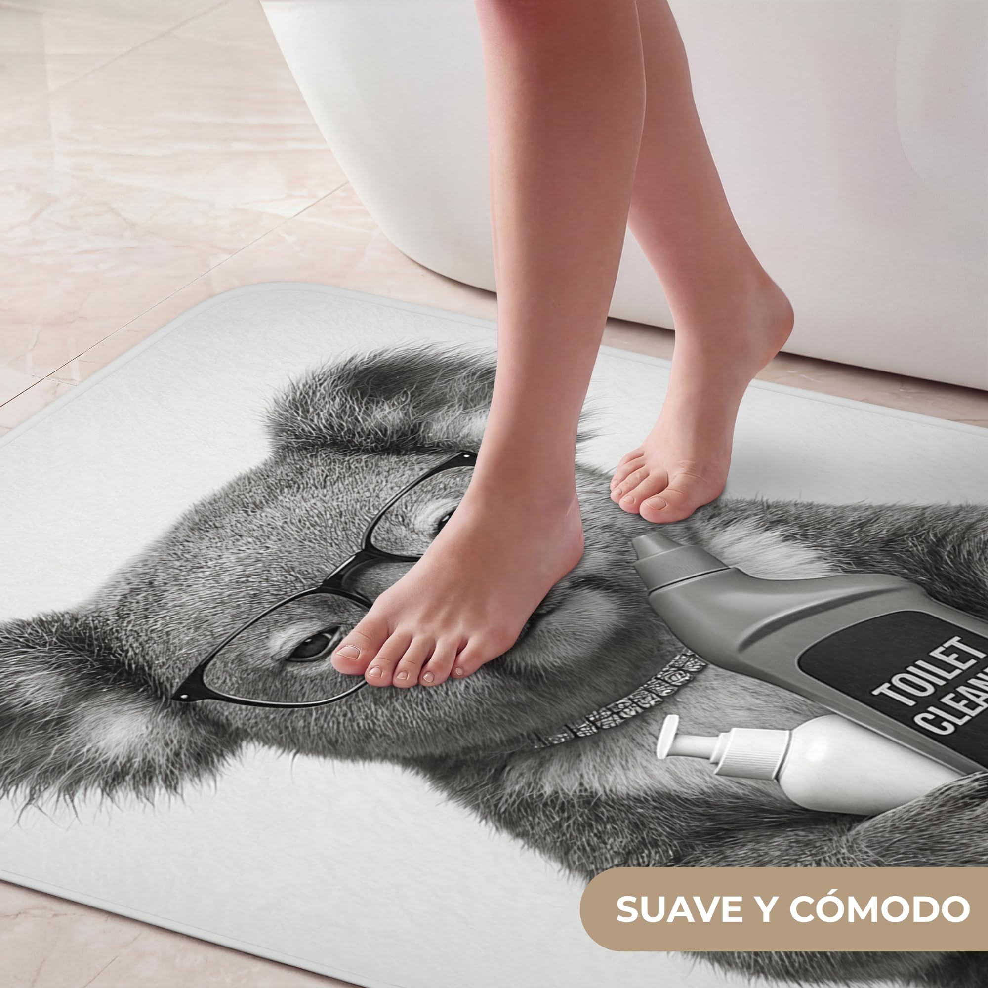 Alfombra Ducha Rectangular 60x90 cm Alfombrilla Baño Lavable Tapete Bath Mat Non Slip Antideslizante Bathroom Decoracion Shower Koala - Gafas - Inodoro