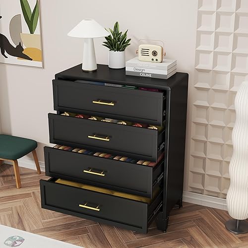 Miniatura 16 de Cómoda blanca de 5 cajones para dormitorio, cómodas y cajoneras de metal de 53.46 pulgadas de alto con diseño de esquinas curvas, cajonera