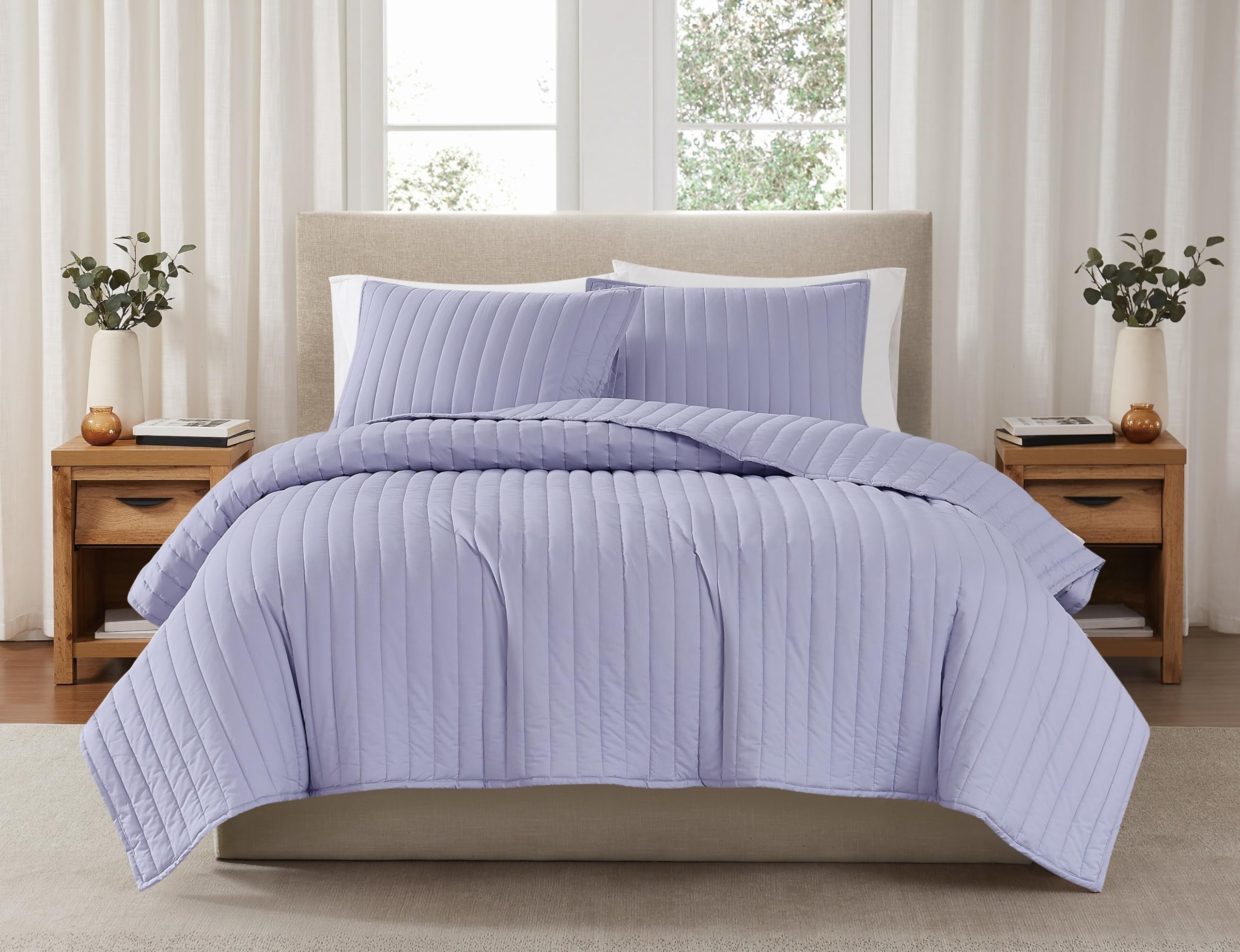Brooklyn Loom Solid Cotton Percale Lavender Full/Queen 3 Piece Quilt Set
