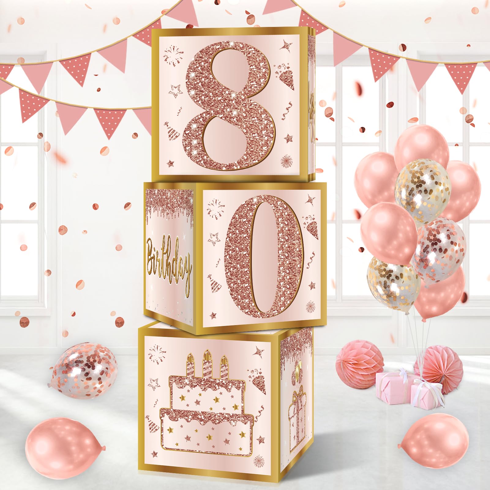 Guiruiy 3Pcs 80th Birthday Decorations Balloon Gift Boxes for Women