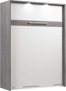 Bestar Full Murphy Bed, Bark Grey & White, Cielo, 60W | Dual piston mechanism; for guest room or multipurpose space;