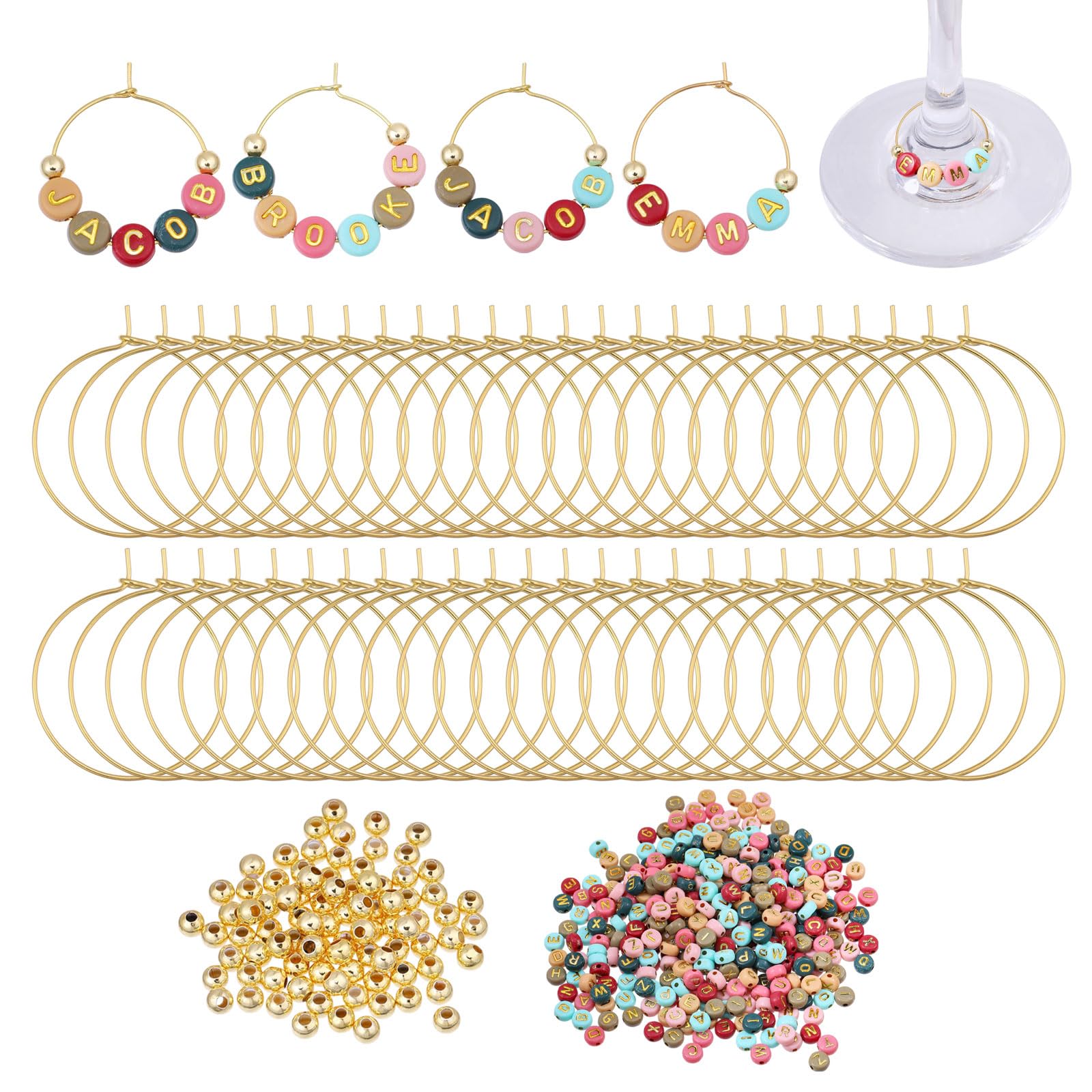 FREEBLOSS 50 Set DIY Personalisierte Weinglas Charms Set Alphabet Weinglas Marker Getränkemarker Charm Ringe Für Party Dekorationen Für Hochzeit Urlaub Geburtstag