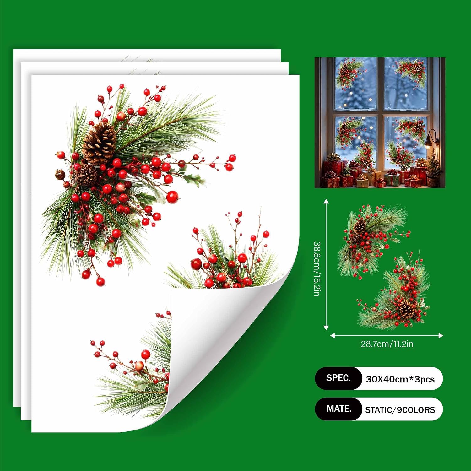 Christmas Window Clings 2027, Christmas Decorations for Windows (Ornament 3)