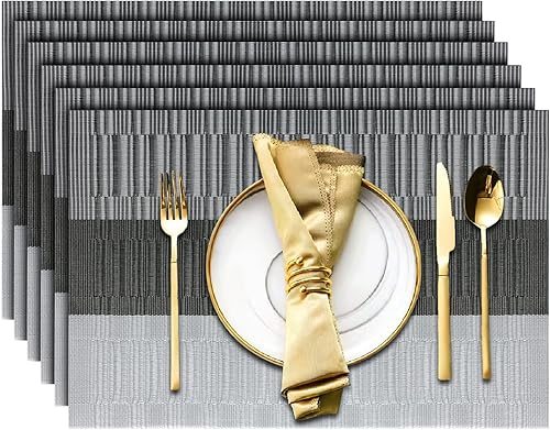 Juego de 6 manteles individuales, manteles individuales de mesa, manteles individuales tejidos resistentes al calor, manteles individuales de PVC