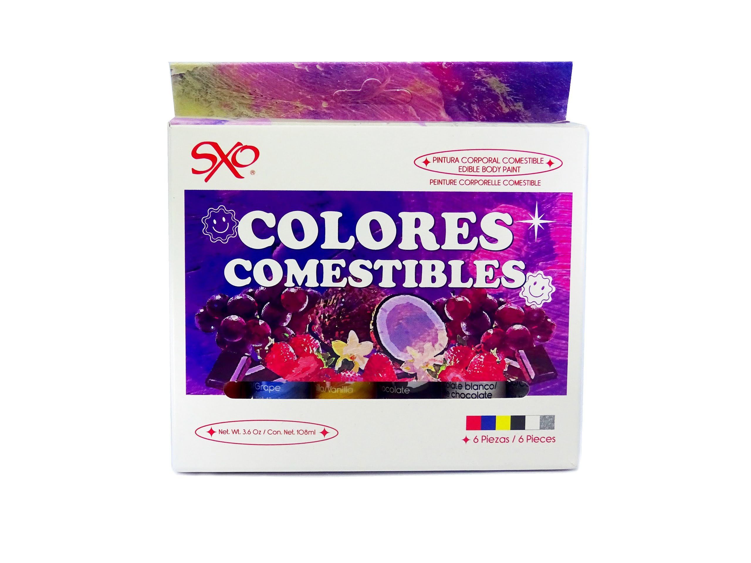 SXO Fun Color edible Lub 6 units, varios sabores - Hecho en México.