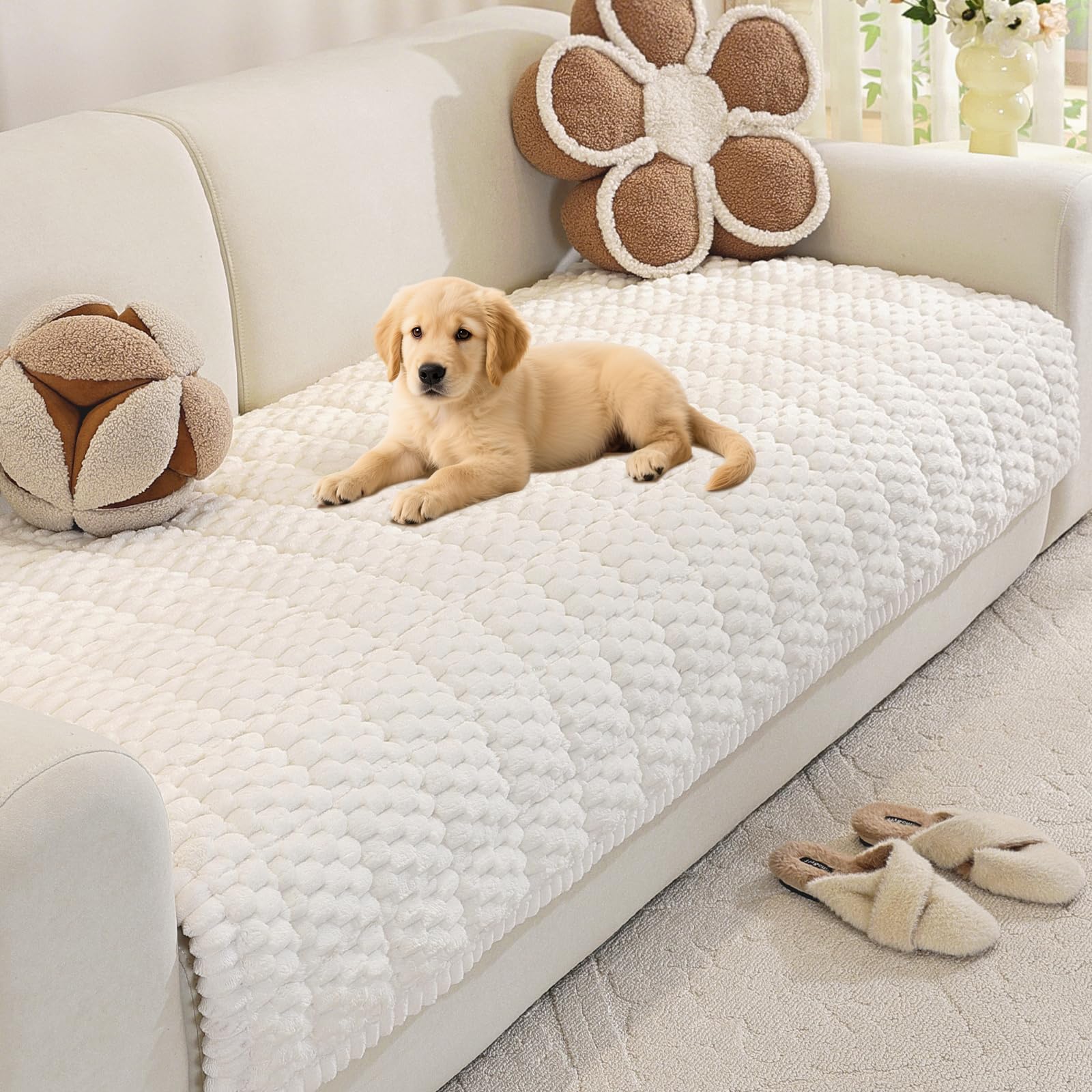Royhom Pet Sofa Cover Washable, Soft Thick Fuzzy Sofa Cover 2 3 4 Seater, Couch Protector for Dogs, Settee Covers Furniture Slipcovers (White, 90x210cm) — image 1