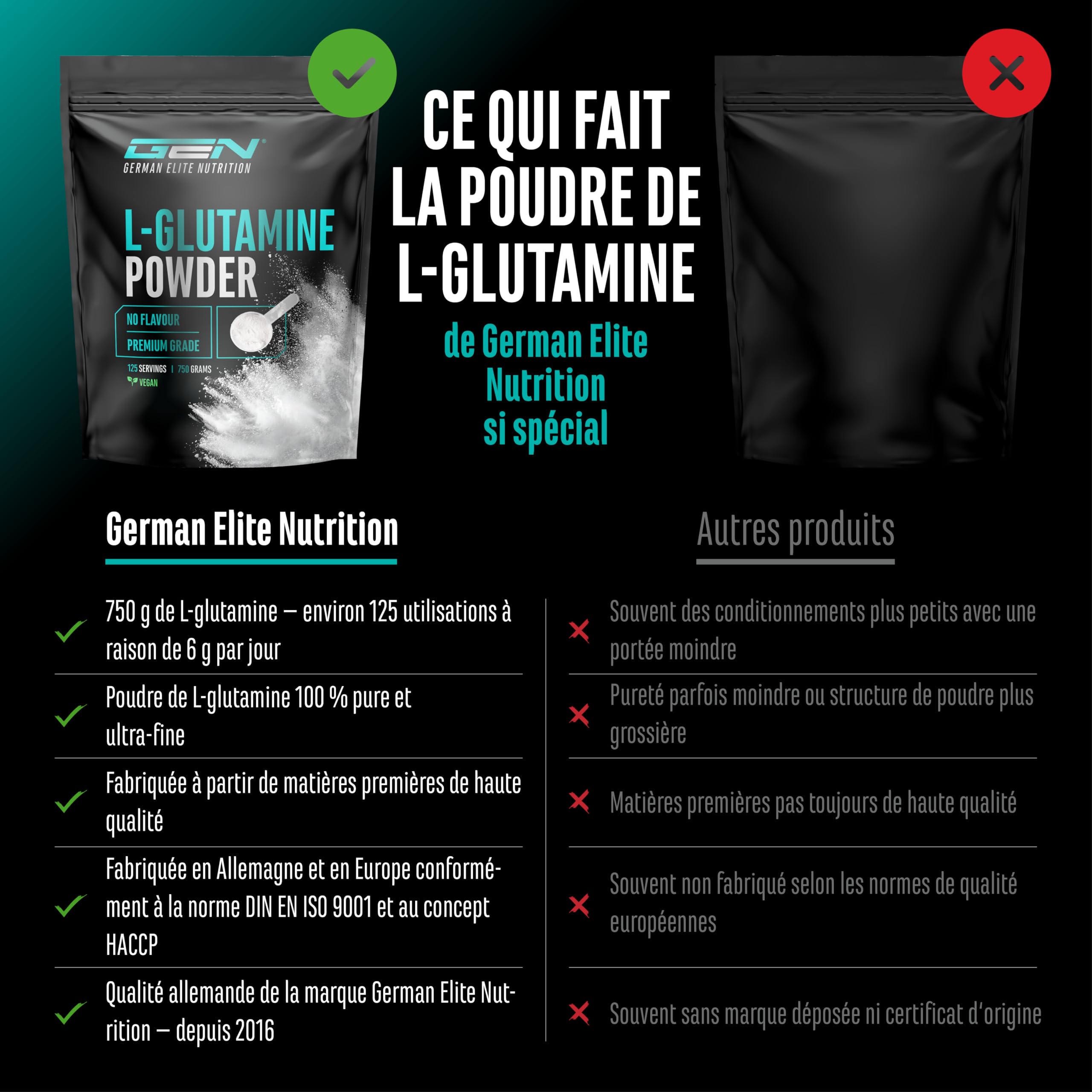 L-Glutamine en poudre - 750 g - Premium : Poudre pure et ultrafine sans additifs - Acide aminé L-Glutamine 100% micronisé - Neutre non aromatisé - Hautement dosé - Vegan