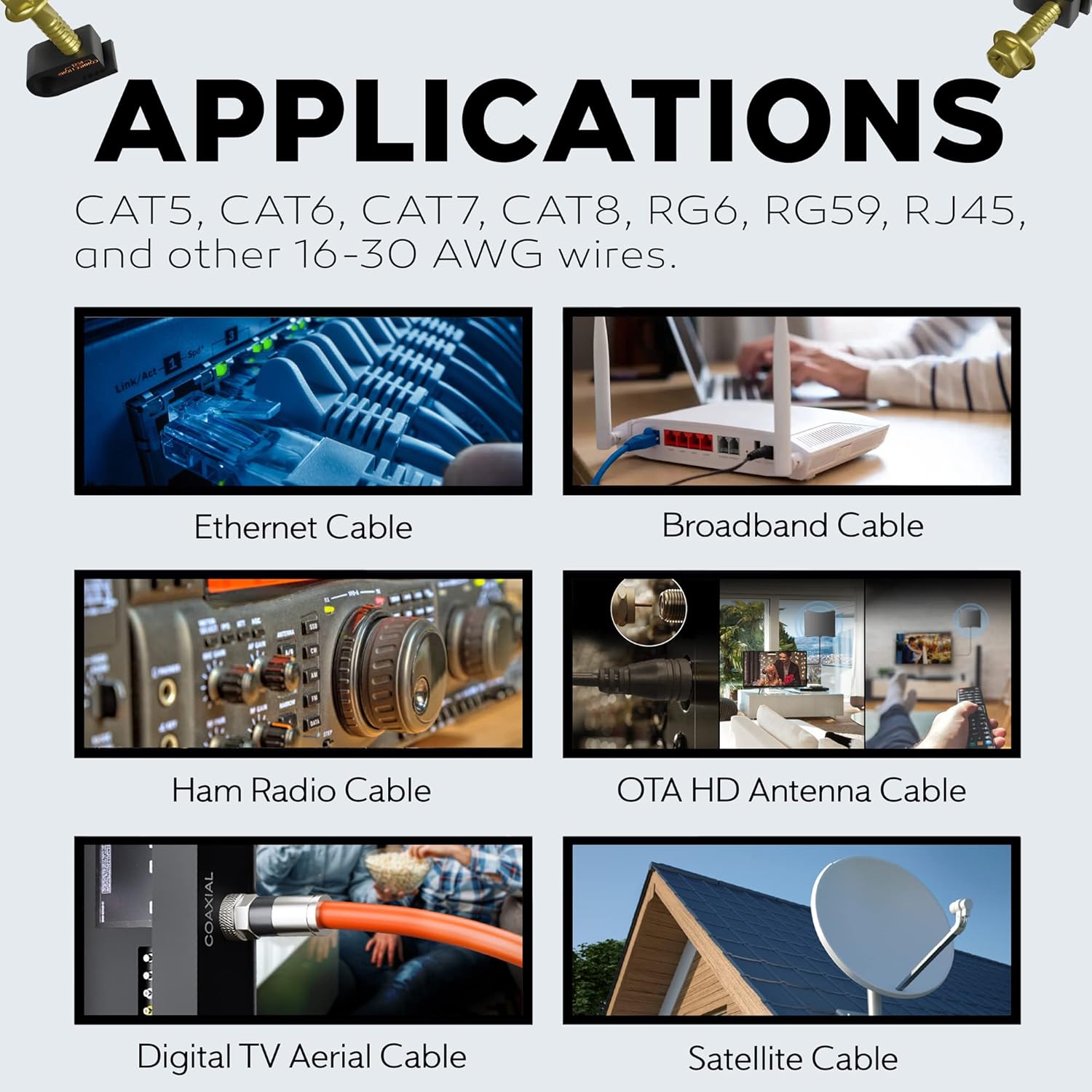 Coaxial Cable Clips with Pre-inserted Screw (1,000 Pack) – Black Single Cable Mounting Clamps for Coax Cable (RG6, RG59) and Ethernet Cable – Cord Fastener/Strain Relief Clip
