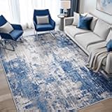 Washable Area Rugs 5'x7' Non-Slip Modern Abstract Soft for Living Room Entryway Bedroom Nursery, Print Pattern, Blue Grey Navy Gray