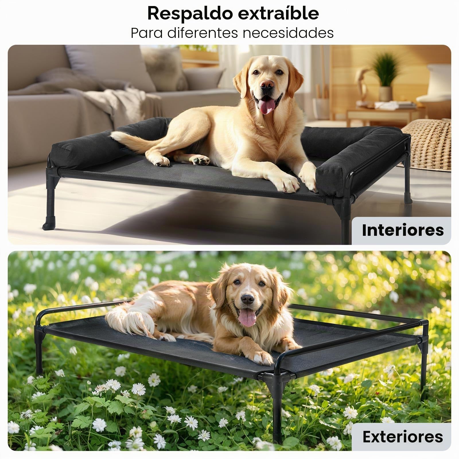 Veehoo Cama Elevada Perro Pequeño, Cama Perro Elevada con Almohadón Extraíble Lavable, Camas Refrescante Perro Camas de Mascotas Transpirable para Exterior Interior, Negro 74 x 46 x 18cm