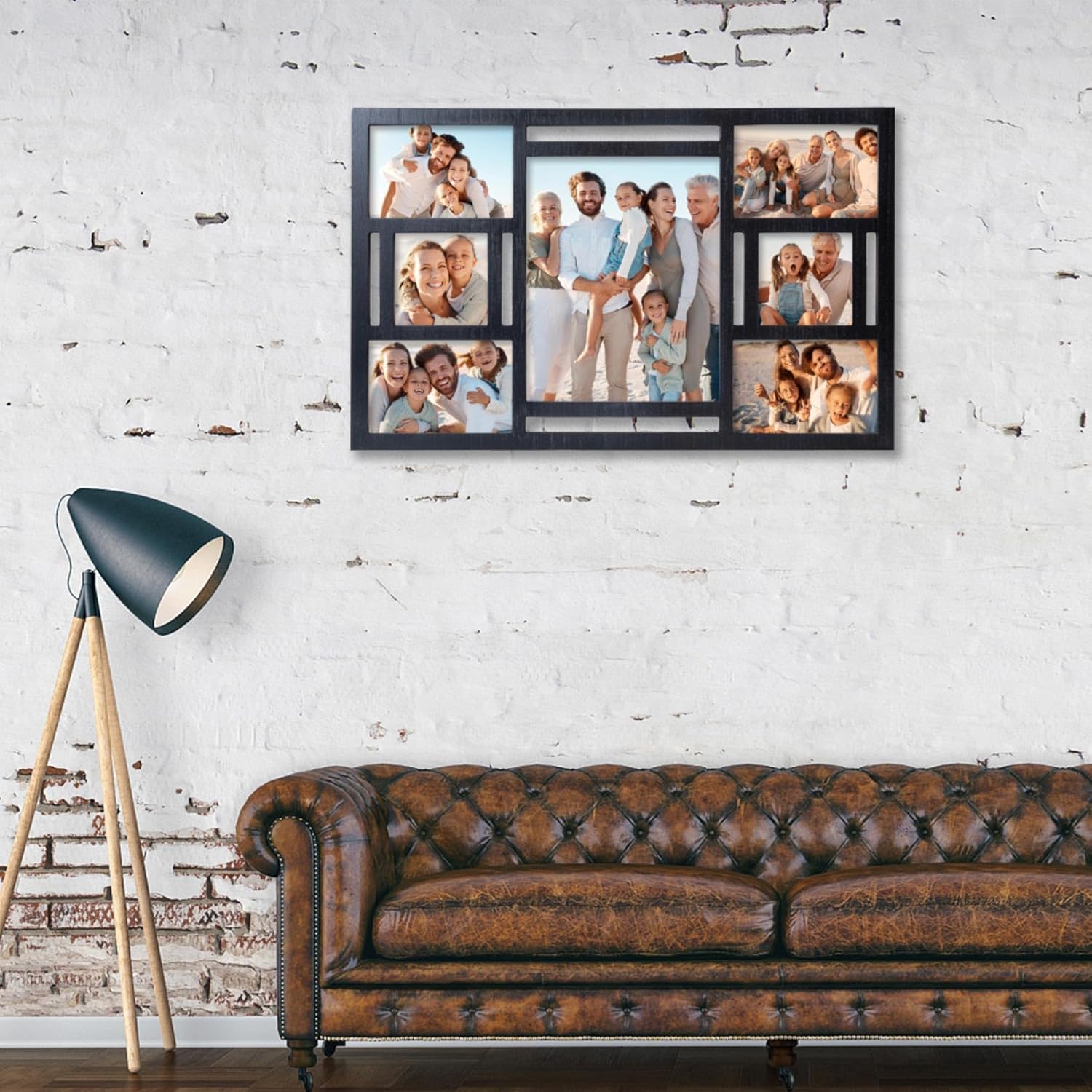 Picture Frame Collage Wall Decor - 7 Openings for 4x6, 8x10, and 4x4 Photos - Black Multiple Size Photo Frame Set for Wall Mounting in Home Living Room Black 7-Opening