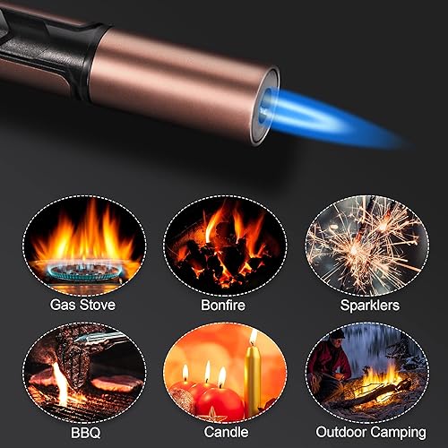Miniatura 5 de IEIK Encendedor de antorcha de butano paquete de 2 encendedores de antorcha recargables ajustables de chorro de butano encendedor largo para